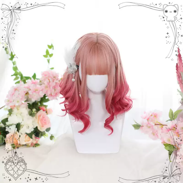 Gradient pink short curly wig KW200