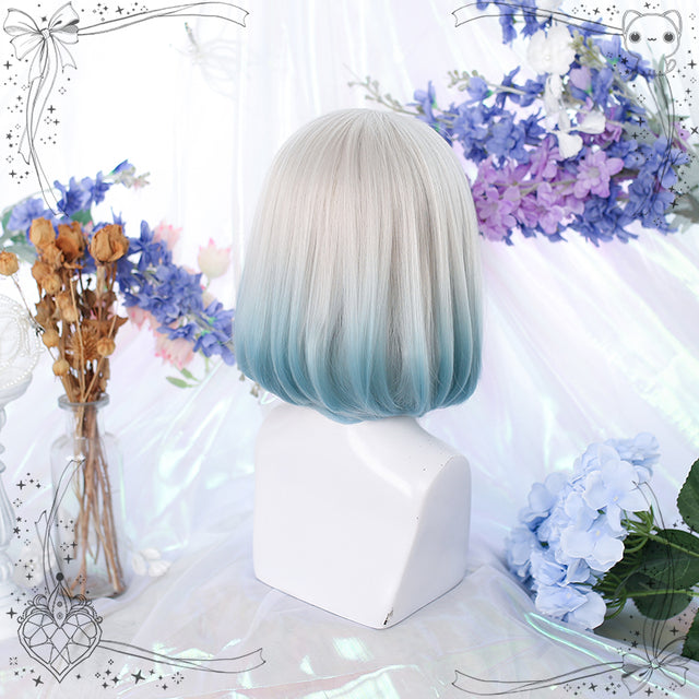 Blue and white gradient short wig KW99