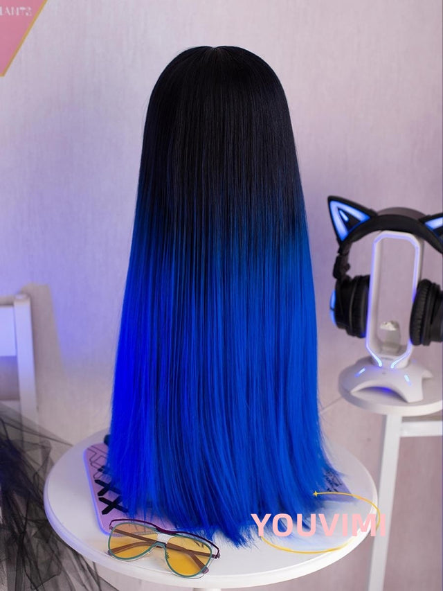 Black and Blue Gradient Long Straight Hair YV476000