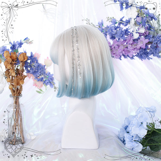 Blue and white gradient short wig KW99