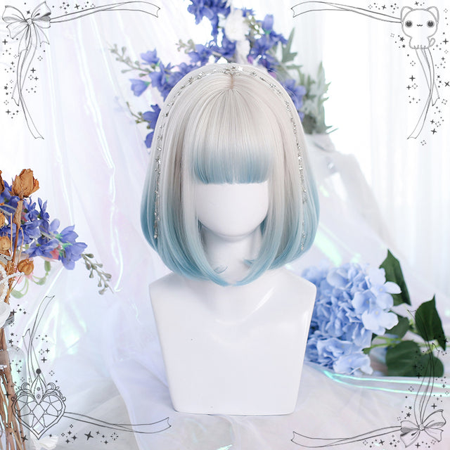 Blue and white gradient short wig KW99