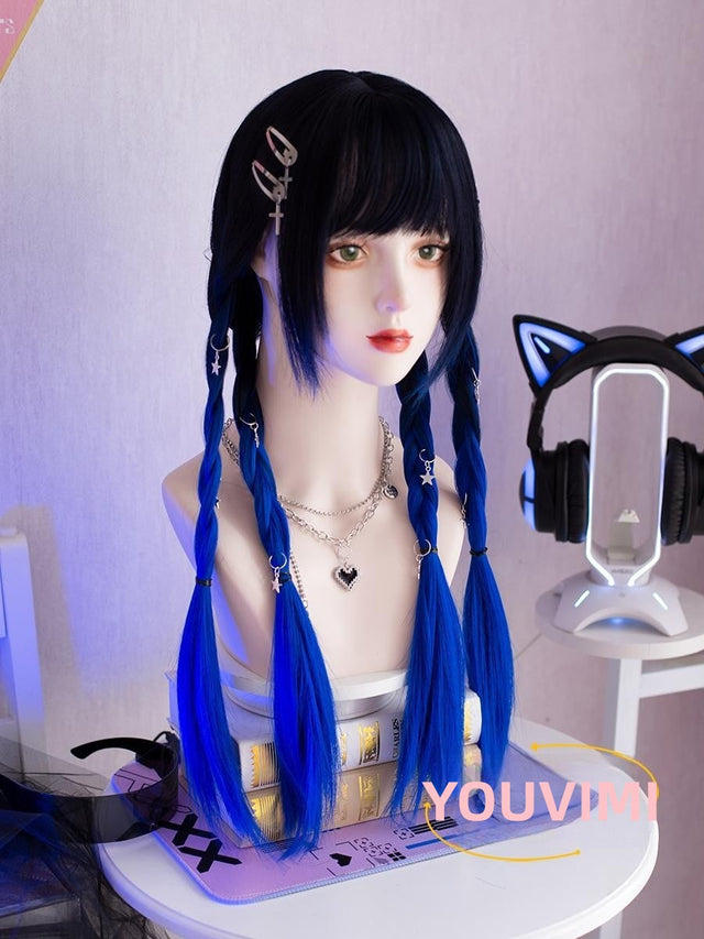 Black and Blue Gradient Long Straight Hair YV476000