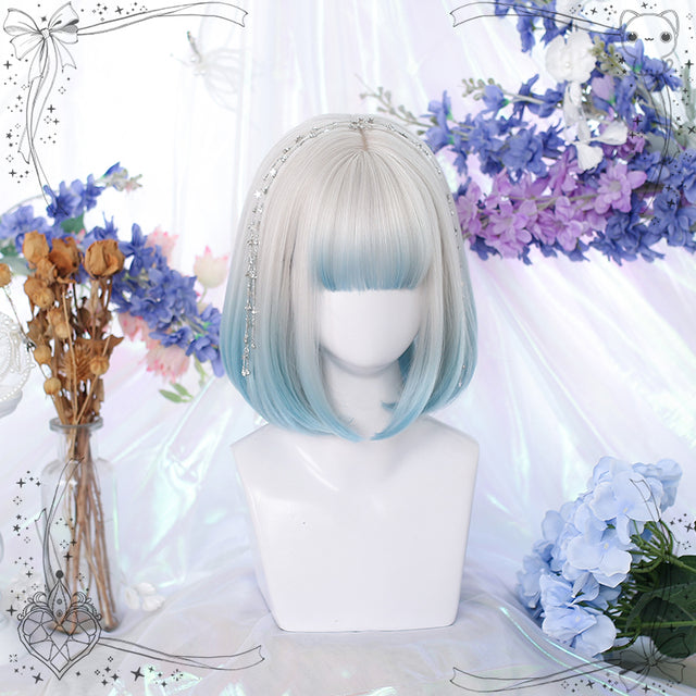 Blue and white gradient short wig KW99