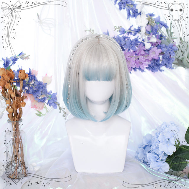 Blue and white gradient short wig KW99