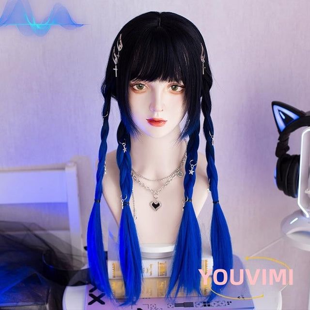 Black and Blue Gradient Long Straight Hair YV476000